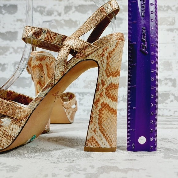 Sam Edelman Taryn Snakeskin Brown Tan High Heel Platform Sandals T703 - Picture 9 of 13